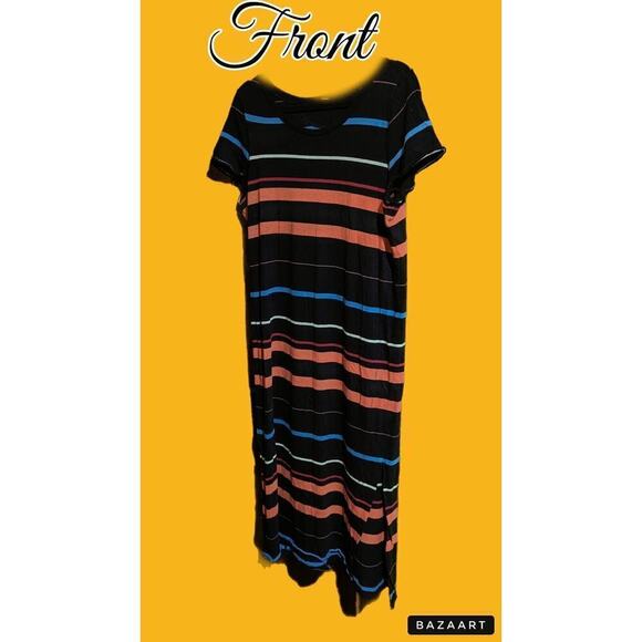 Free People Too Legit Split Side Maxi Dress Black with Rainbow Stripes Multi Xs - Picture 4 of 7